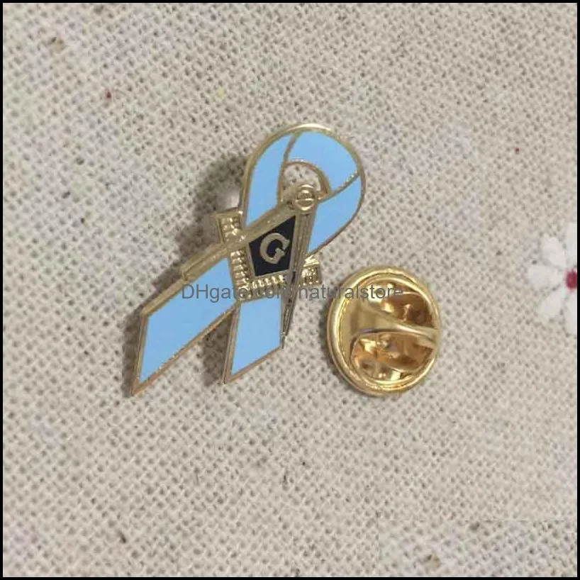 10pcs mason pin brooches mason breast cancer awareness ribbon souvenir custom logo pin badge blue color masonic emblem gift