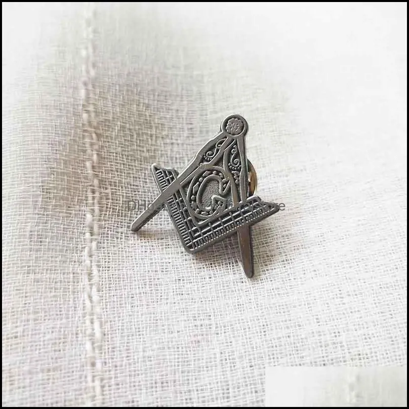 50pcs square and compass lapel pin wholesale masons brooch metal badge masonic 2 degree letter g masons antique silver color