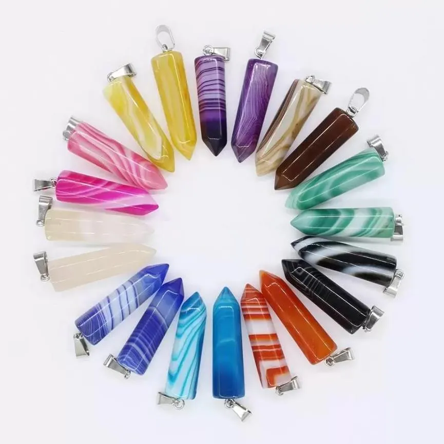 natural stone stripe agate hexagon prism shape charms pendants for healing crystals stones jewelry making