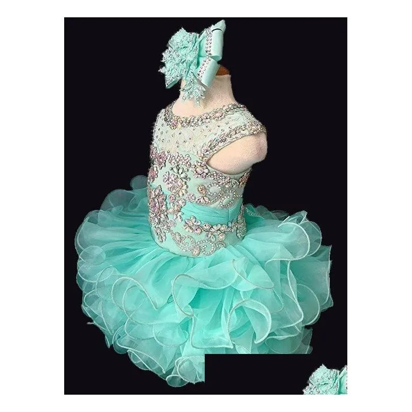mint baby infant short mini cupcake first communion ball gowns rufffles crystals rhinestones flower girl toddler pageant dresses