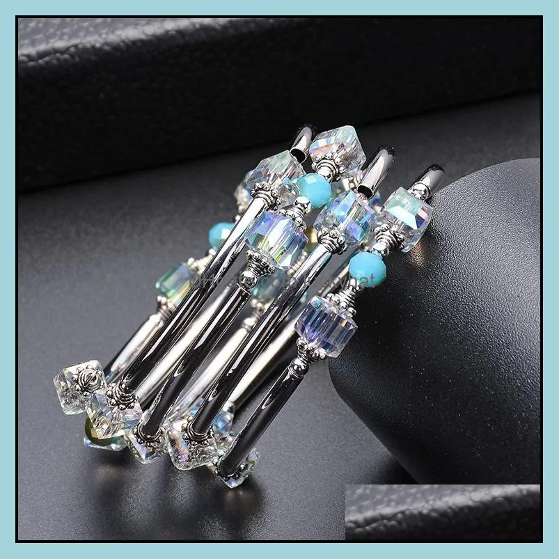 natural square crystal winding bracelet fashion multi circle multi lady bracelet for women and girls