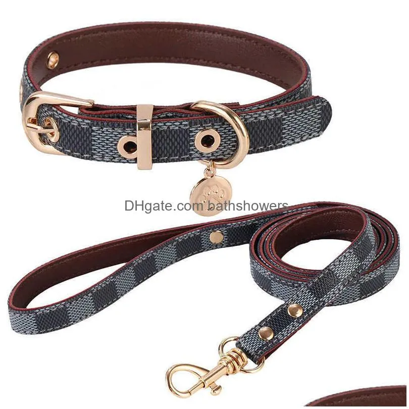 dog collars designer harness and leashes set soft adjustable printed leather classic pet collar leash sets for small dogs chihuahua