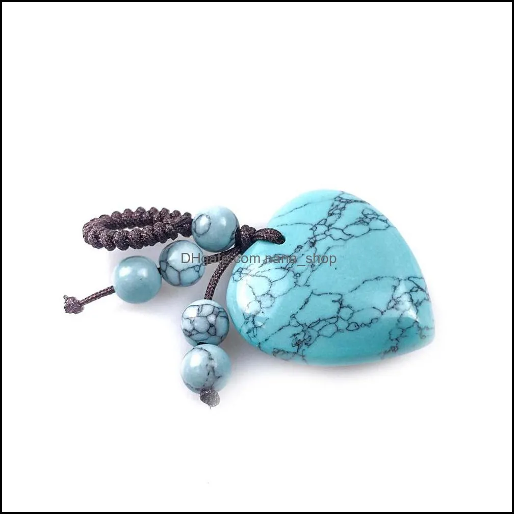 natural gemstone love crystal heart stone key pendant keychain healing gemstones beads chain ring