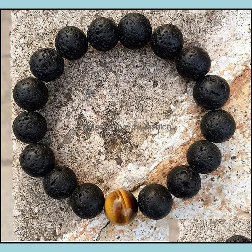 natural stone beaded bracelet strands mens volcanic rock gemstone essential oil diffusion yoga wrist jewelry