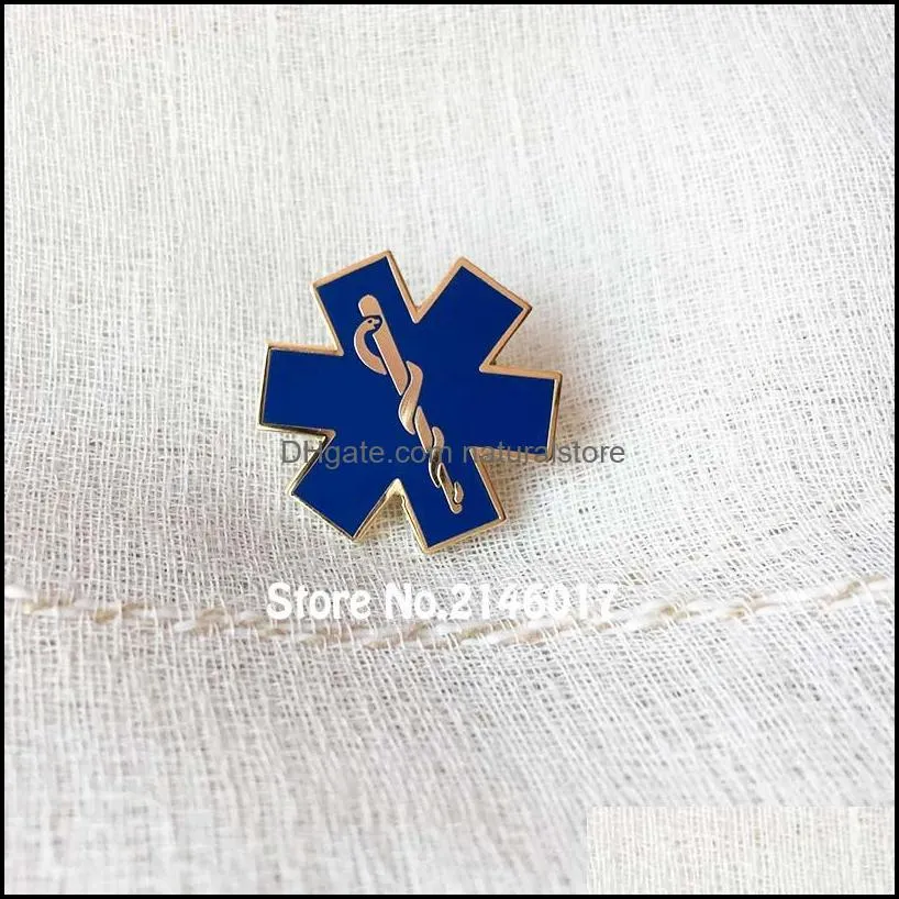 10pcs star of life paramediciron doctor pins blue enamel snake symbol metal badge custom nursing ambulance lapel pin brooch