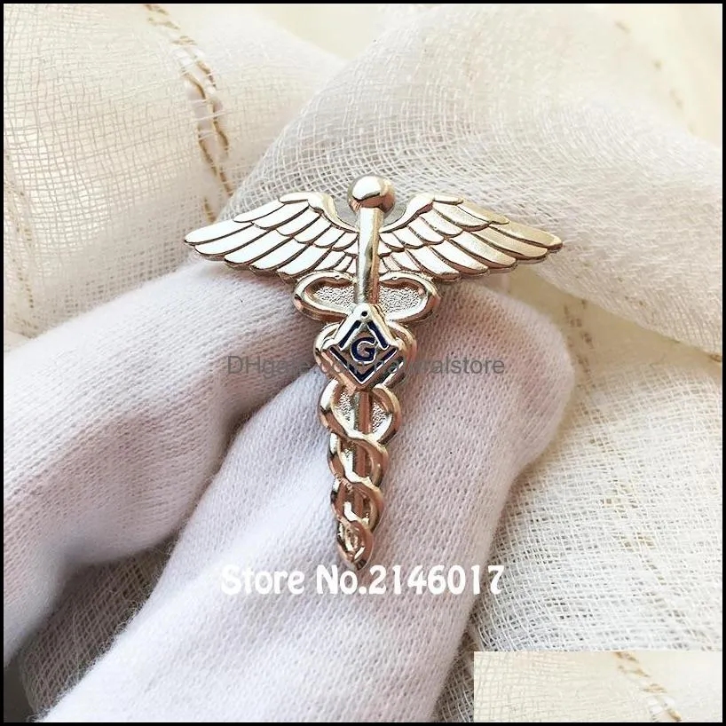 50pcs masonic lapel pin mason masons badge custominzed lodge medical doctor pins and brooch masonry wings snake symbol