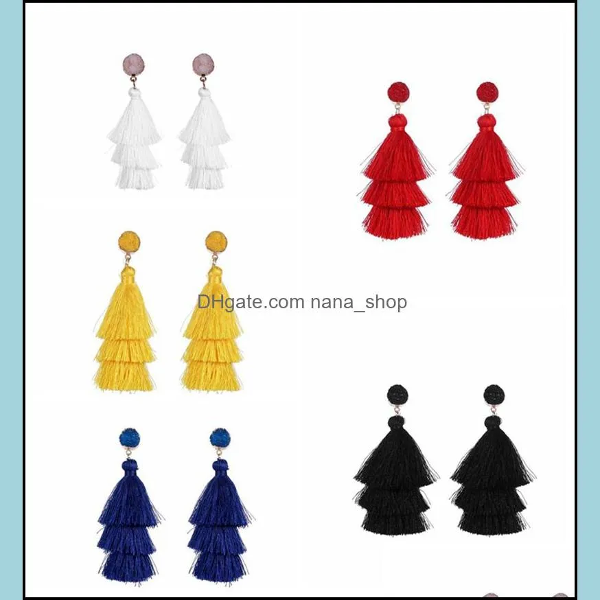 colorful layered tassel earrings bohemian dangle drop earrings for women girls tiered tassel druzy stud earrings women gifts