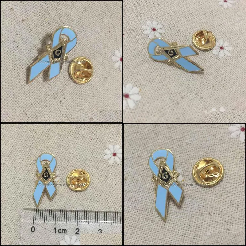 50pcs breast cancer awareness ribbon pin brooches mason mason souvenir custom logo pin badge blue color masonic emblem gift