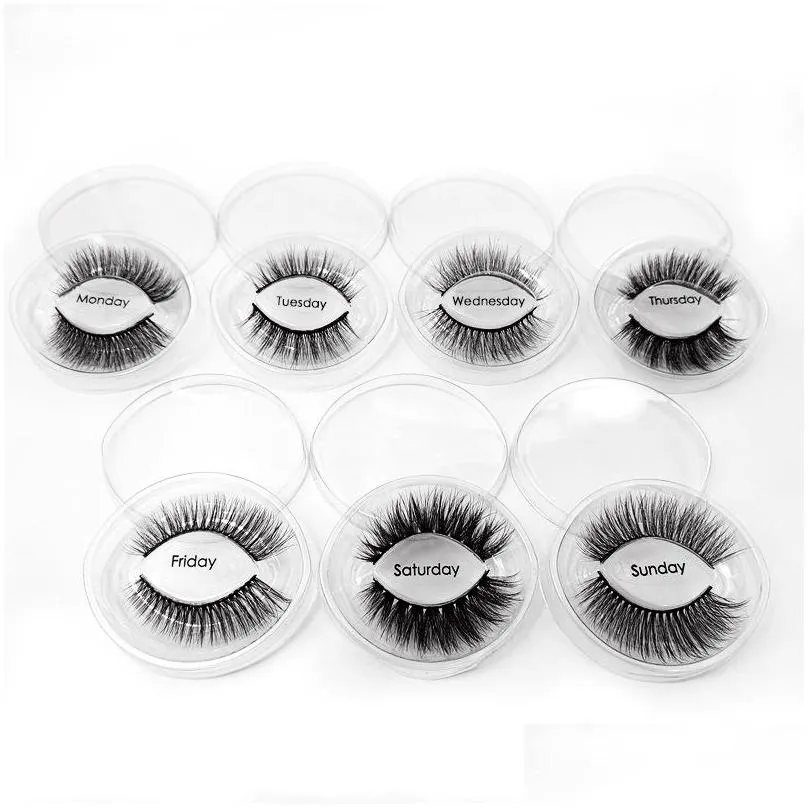 7 pairs weekly mink eyelashes different designs meet daily needs contains tweezers holographic packaging repeated use thick cosmetics makeup