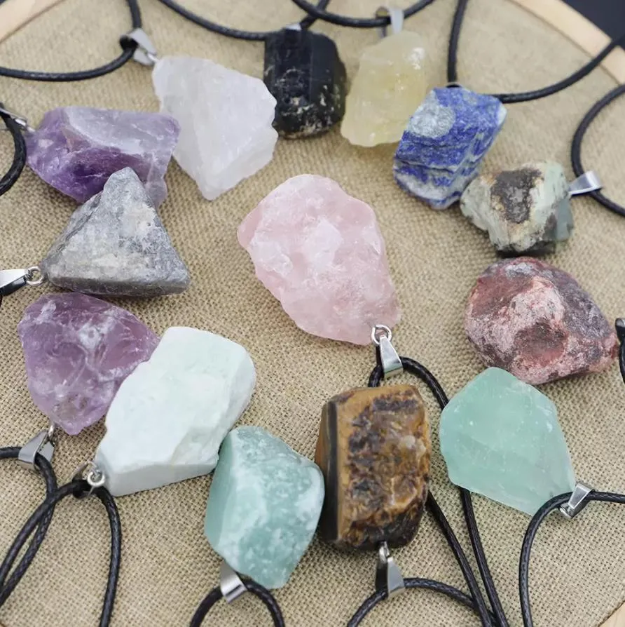 natural crystal rough stone irregular raw ore pendant energy healing gemstone amazonite amethyst necklace charms women jewelry