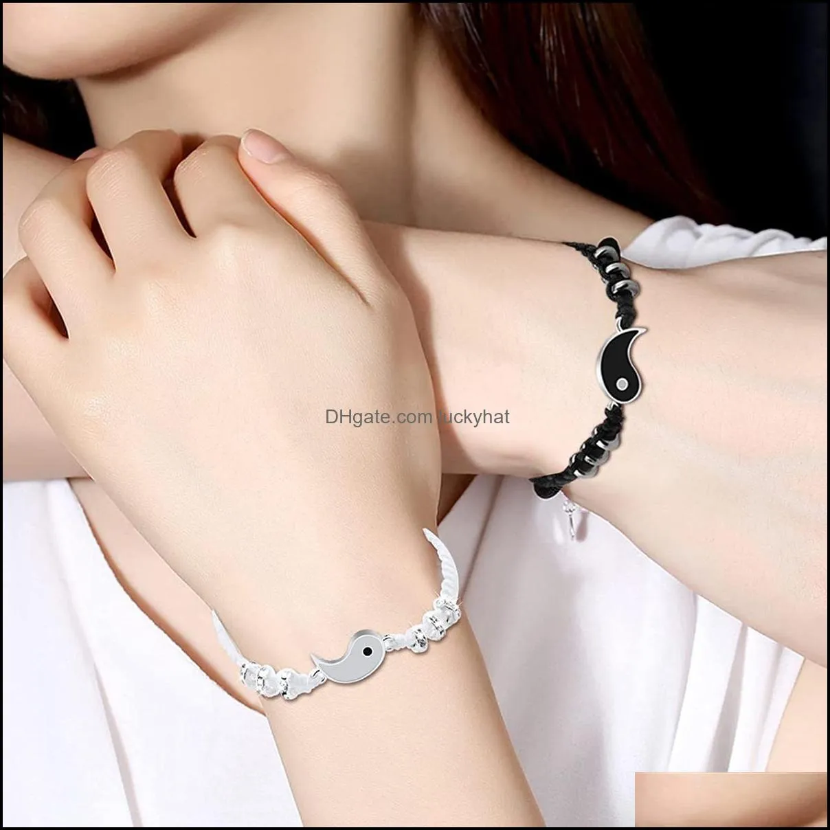 12sets yinyang taiji bracelet adjustable link chain black white matching traditional chinese weaving handicrafts suitable for couples friends yin yang
