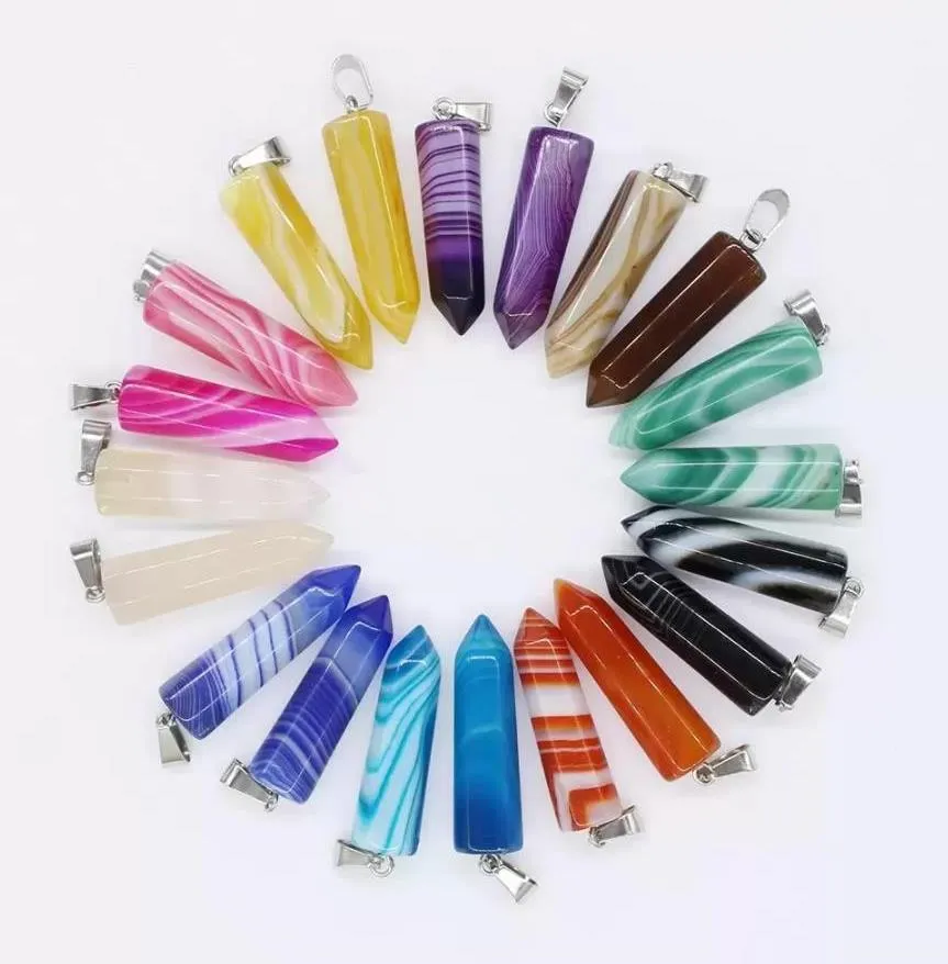 natural stone stripe agate hexagon prism shape charms pendants for healing crystals stones jewelry making