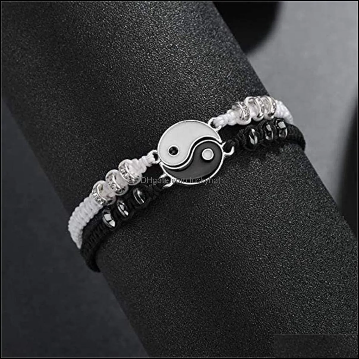 12sets yinyang taiji bracelet adjustable link chain black white matching traditional chinese weaving handicrafts suitable for couples friends yin yang