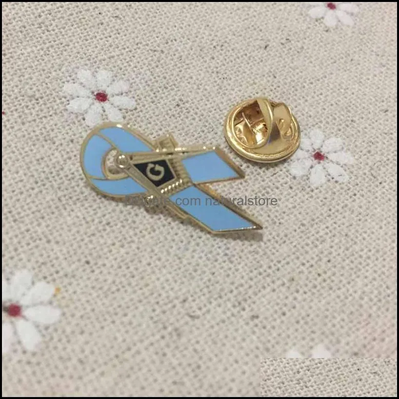 10pcs mason pin brooches mason breast cancer awareness ribbon souvenir custom logo pin badge blue color masonic emblem gift