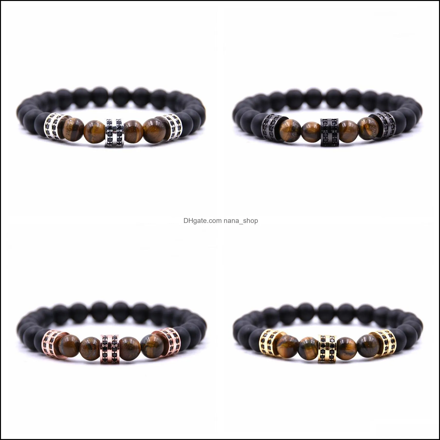 cz alloy matte black onyx bracelet with 8mm round charm beads for men fashion