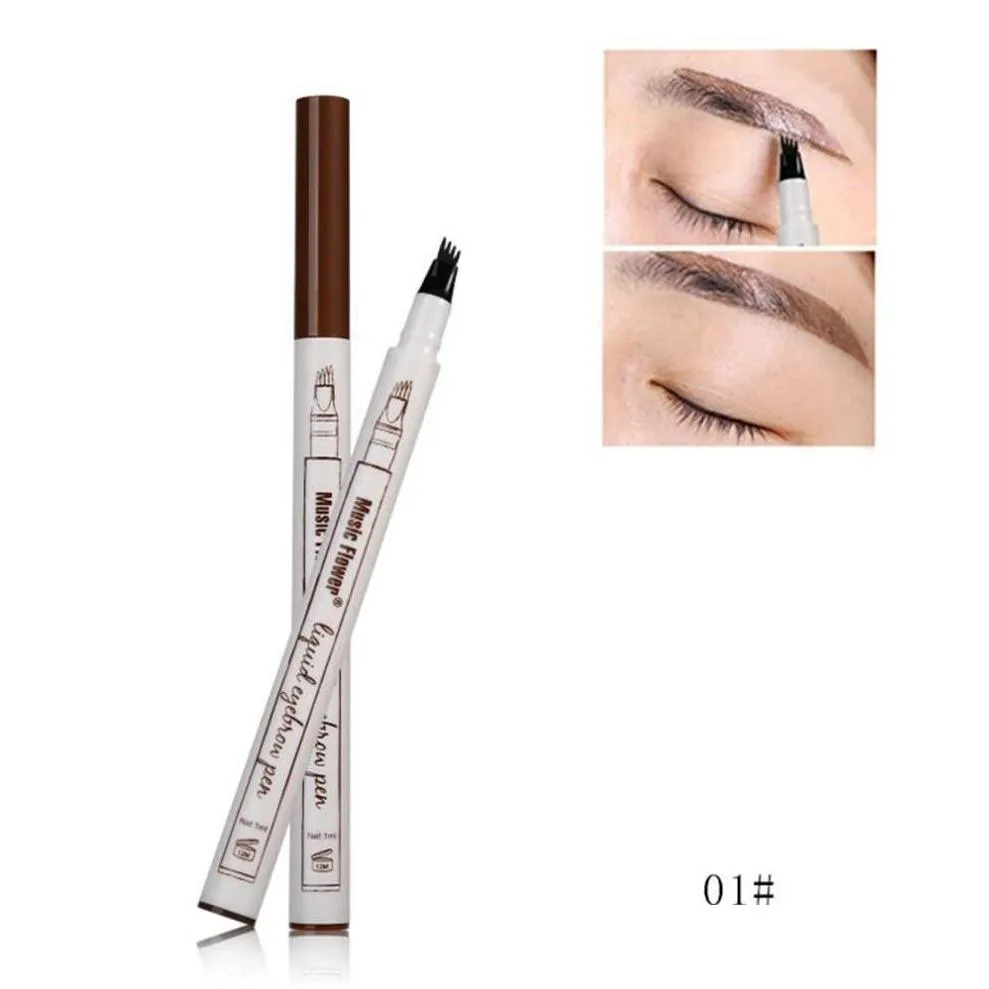 hot music flower liquid eyebrow pen enhancer four head eyebrow enhancer waterproof 3 colors chestnut brown dark grey makeup