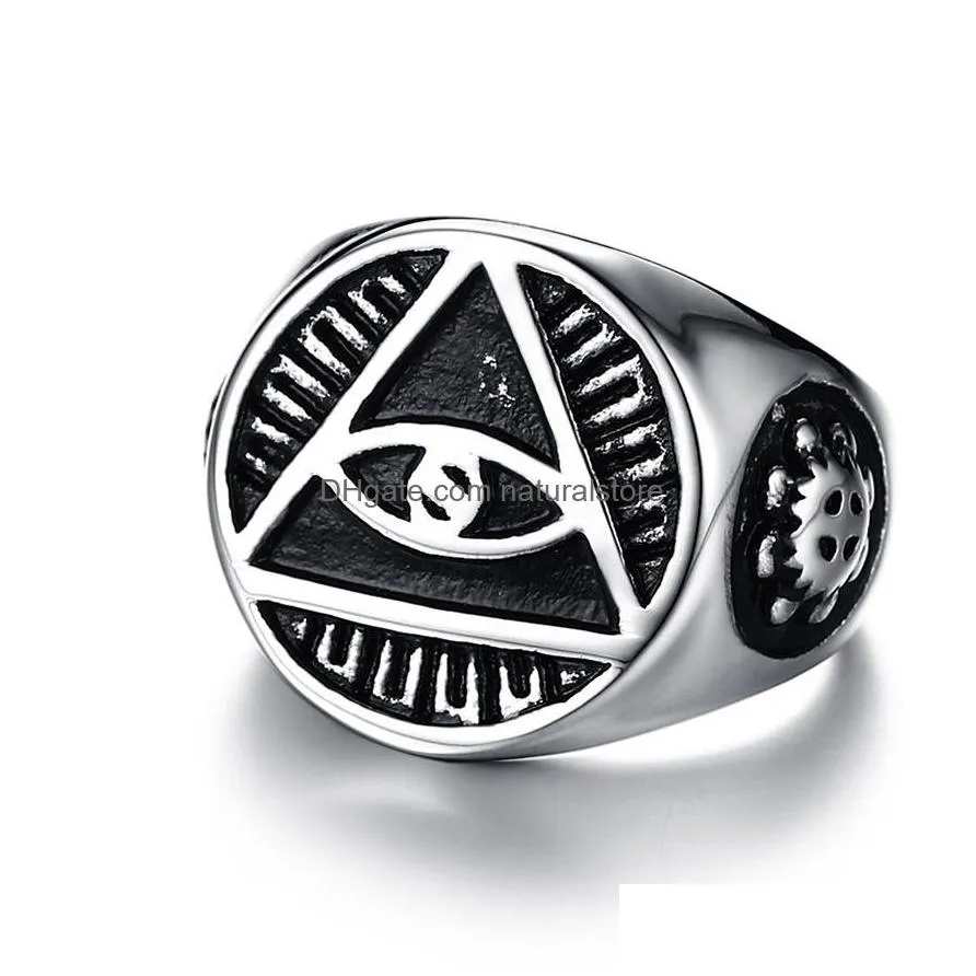 316l stainless steel mens illuminati the allseeingeye rings pyramid eye of providence symbol religious ring for hip hop jewelry