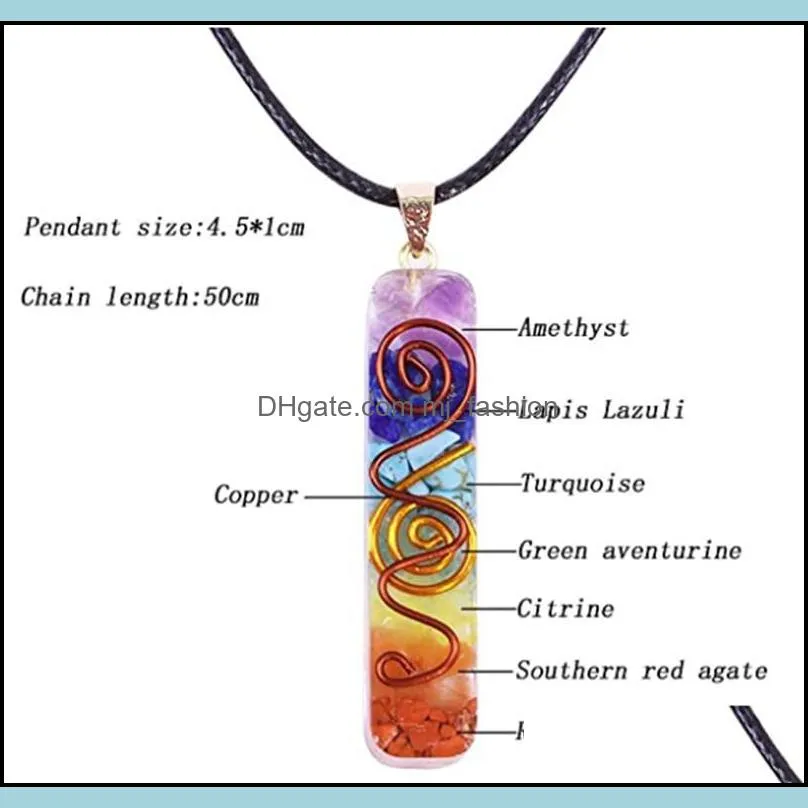 7 healing chakra orgone crystal pendant necklace reiki energy stones generator emotional body purification point with adjustable cord