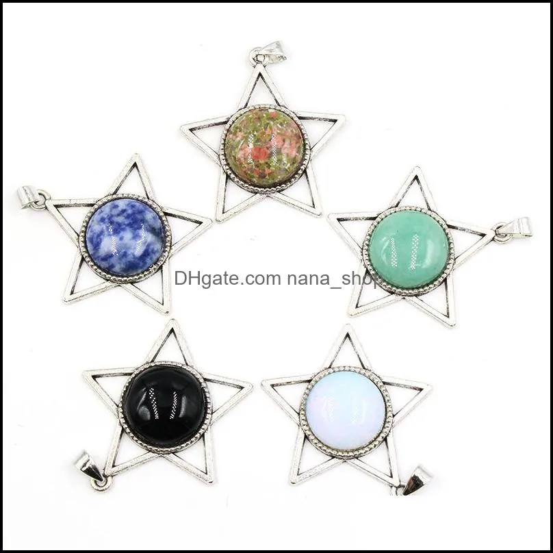 women silver star gemstone pendant necklace natural men energy healing chakra crystal 20mm beads stone jewelryn