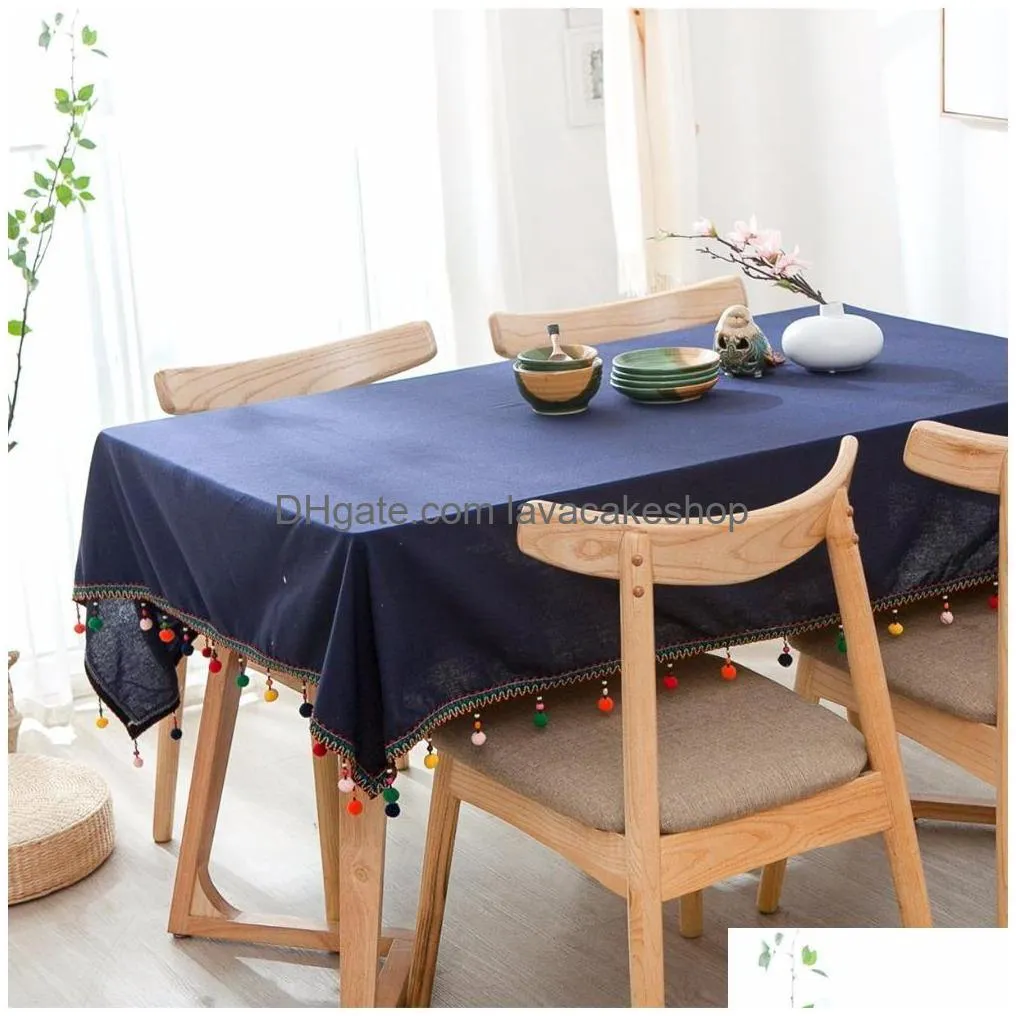 proud rose navy blue table cloth tafellaken cotton linen tablecloths creative tassel tablecloth table cover wedding decoration t200707