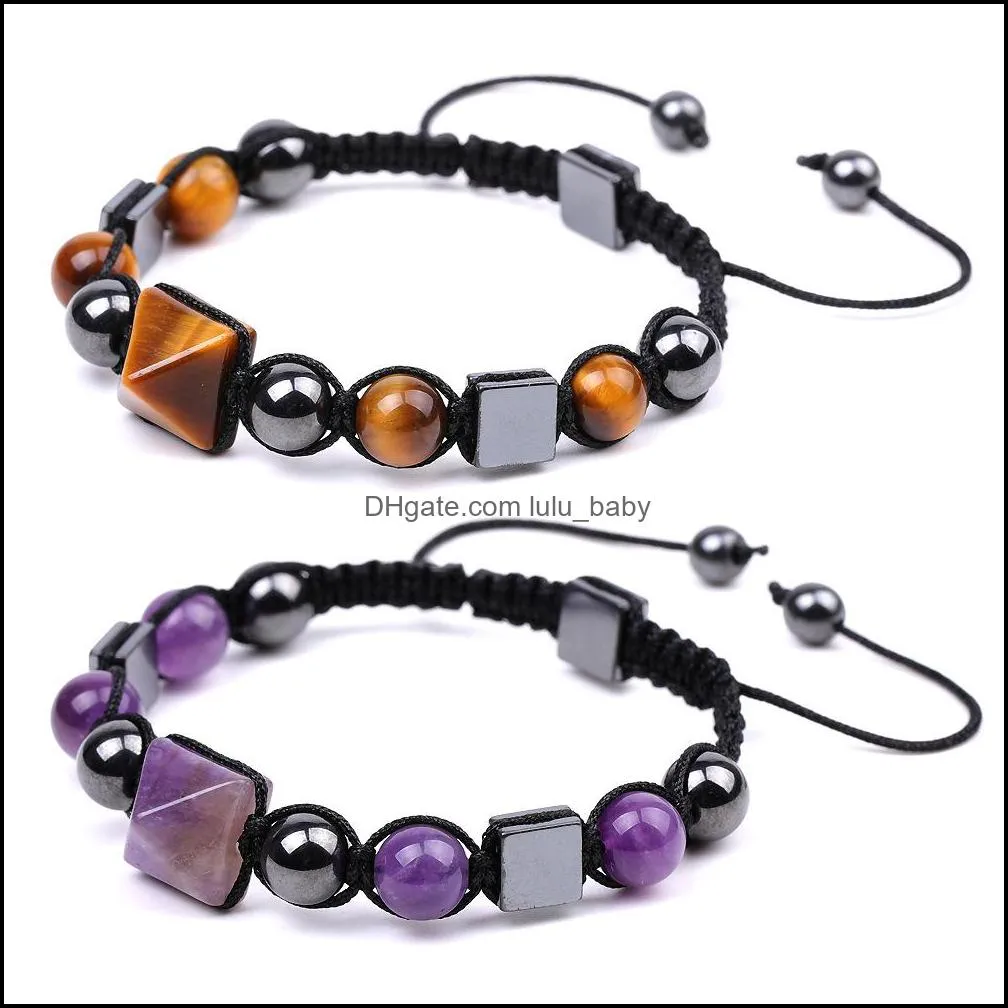 friendship strands crystal pyramid beads bracelets for women men feng shui reiki positive energy healing chakra gemstone hematite bangle chakra