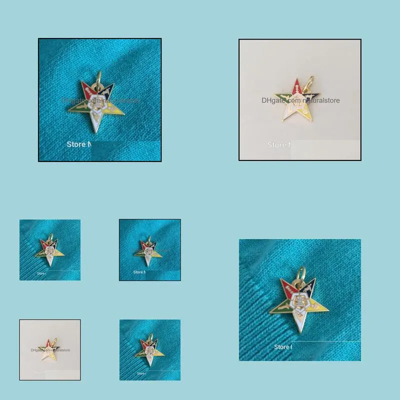 10pcs masonry enamel metal craft gold color order of the eastern star lapel pin jewel custom masonic pendant charms