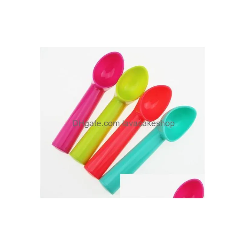 100pcs 17.5x3cm sweet color ice cream scoop plastic melon baller thicken cylindrical handle dessert spoon kitchen tool