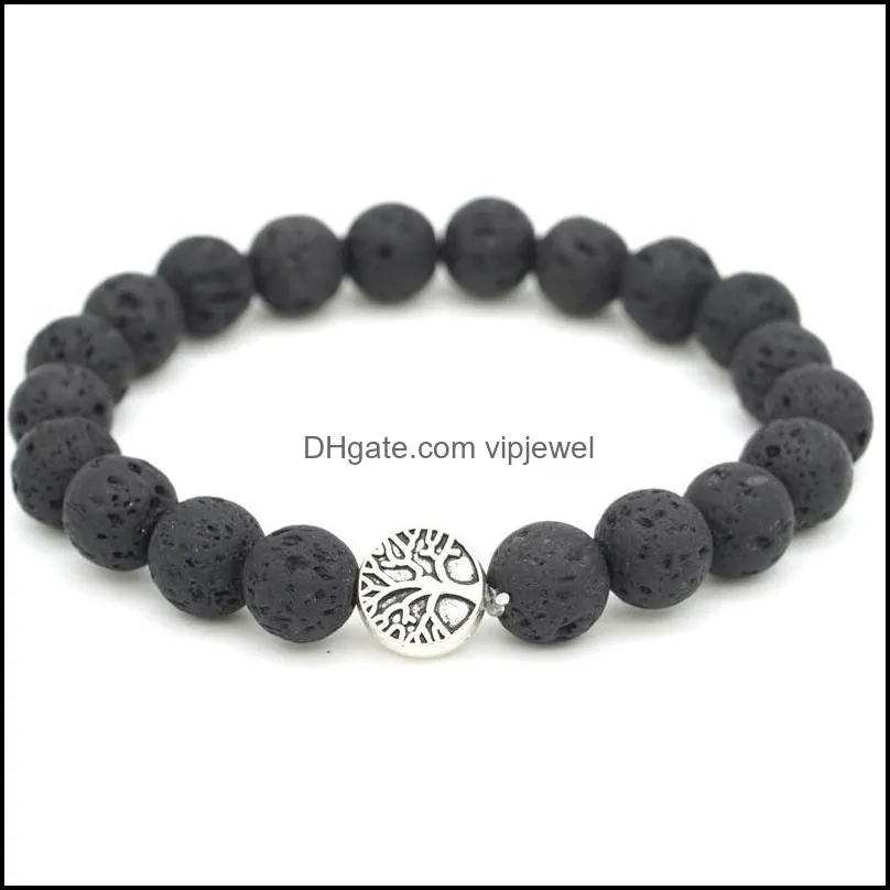 tree of life charms 8mm black lava stone beaded bracelet  oil diffuser bracelet volcanic rock hand strings