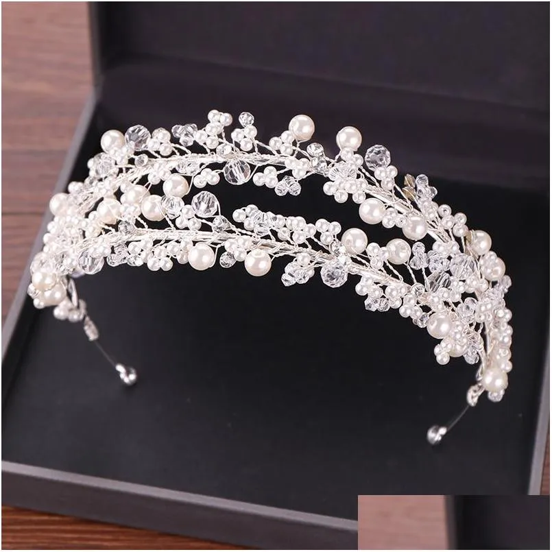 white pearl bridal headpieces tiaras women haribands crown for brides hair jewelry wedding hair accessories headwear headbands cl0404