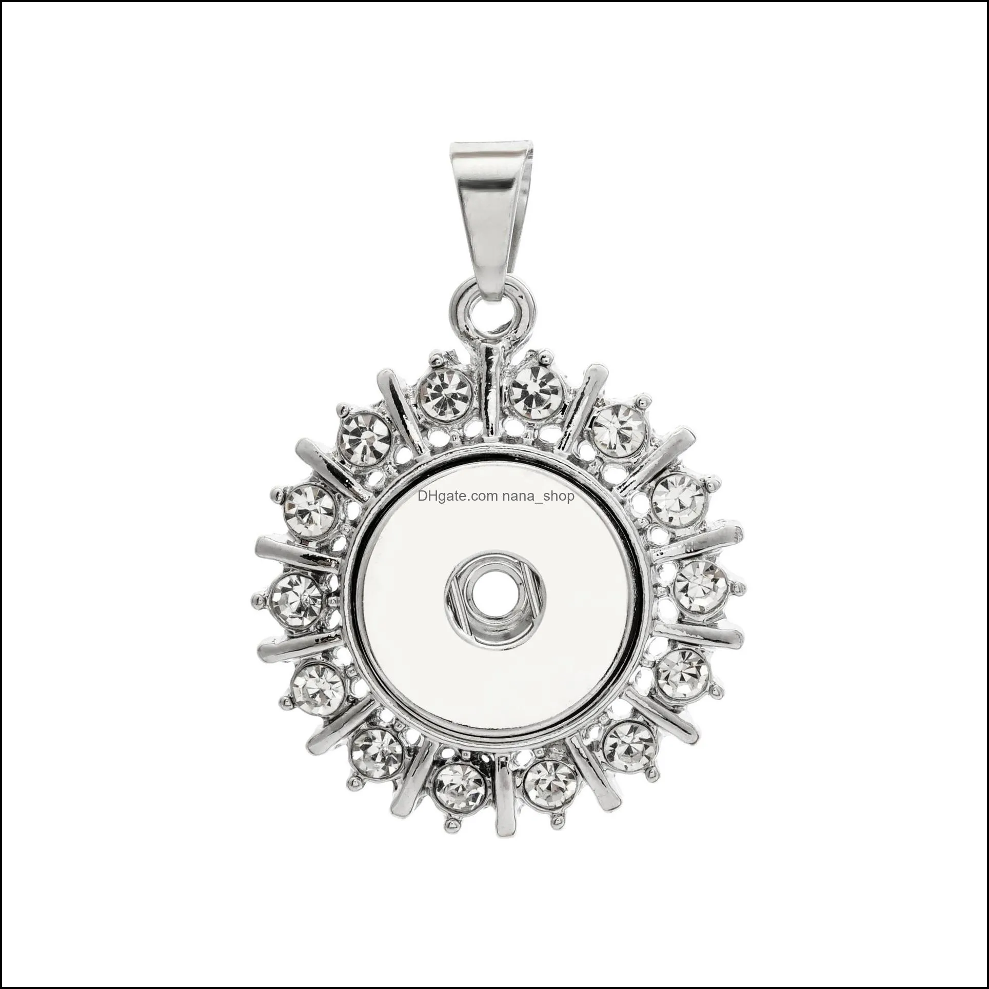 snap button jewelry rhinestone silver zircon sunflower pendant fit 18mm snaps buttons necklace for women men noosa d002