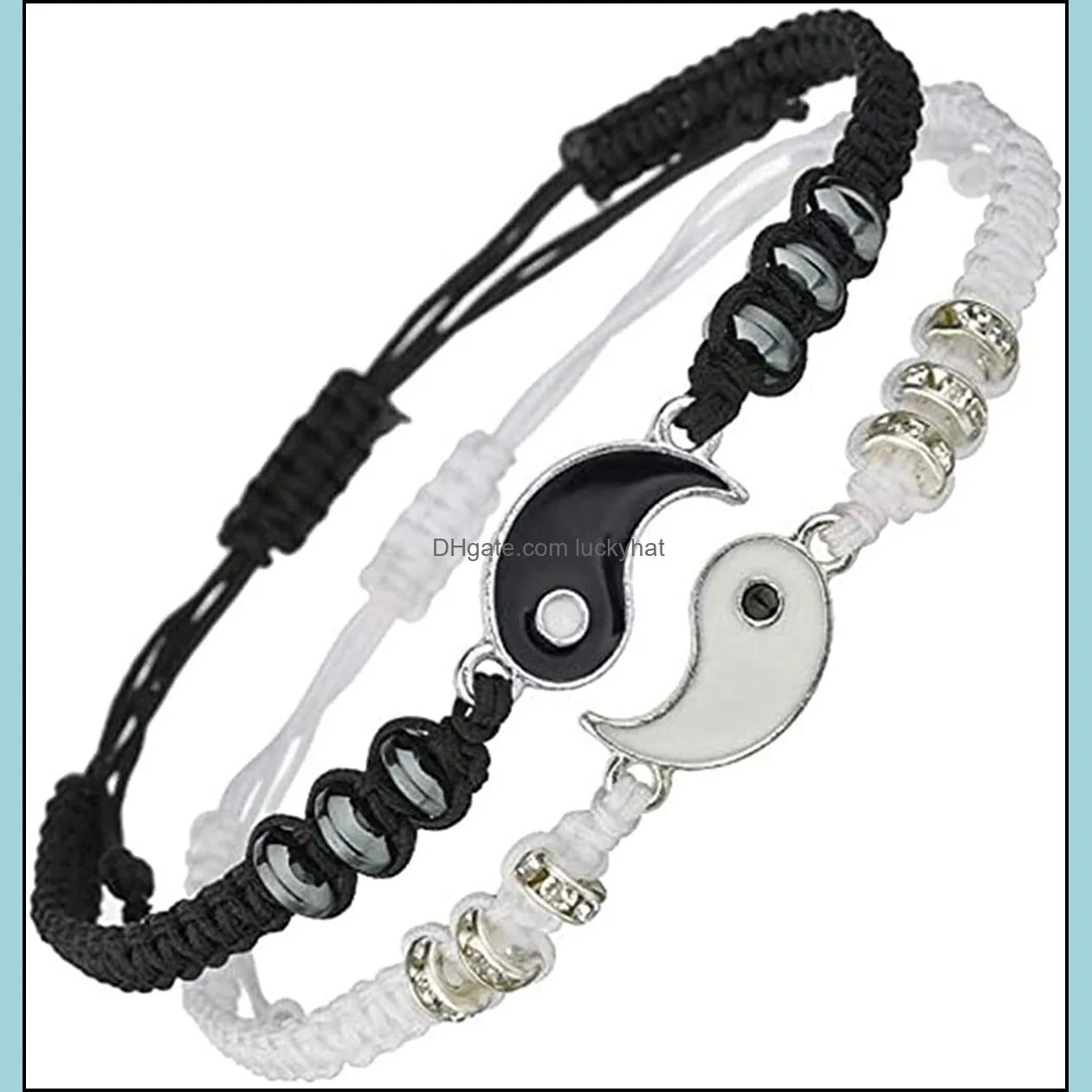 12sets yinyang taiji bracelet adjustable link chain black white matching traditional chinese weaving handicrafts suitable for couples friends yin yang