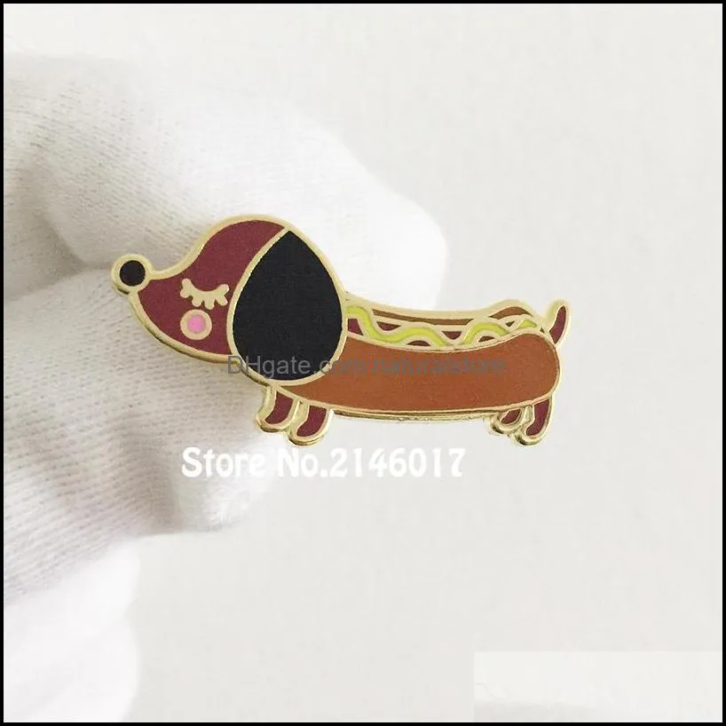100pcs customized badges wiener dachshund hot doggy enamel pins and brooch 30mm cool diggity cute dog lapel pin metal craft