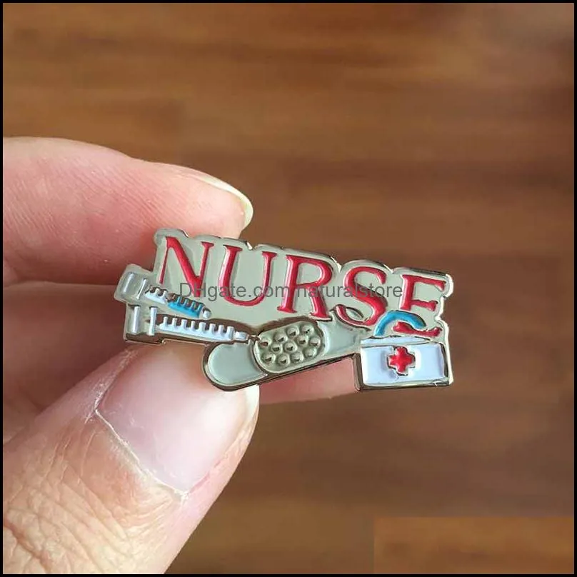 10pcs wholesale red nurse needle pins bandaid first aid kit enamel lapel pin and brooch doctor medical hospital metal badge gift