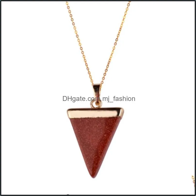 geometric colorful nature stone necklace triangle crystal necklaces pendant for valentines day women and men wholesale