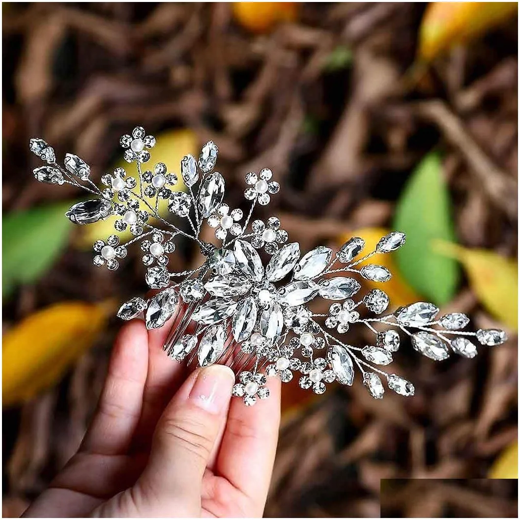 glittering bridal headwear hair combs headpieces silver rhinestone brides hairdress party prom hair accessories wedding jewelry fashion tiaras for women