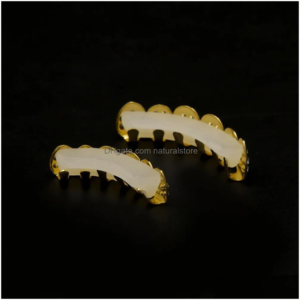 hip hop gold silver 8 diamond teeth grillz set bling iced out false dental grills for women men s hiphop body jewelry accessories