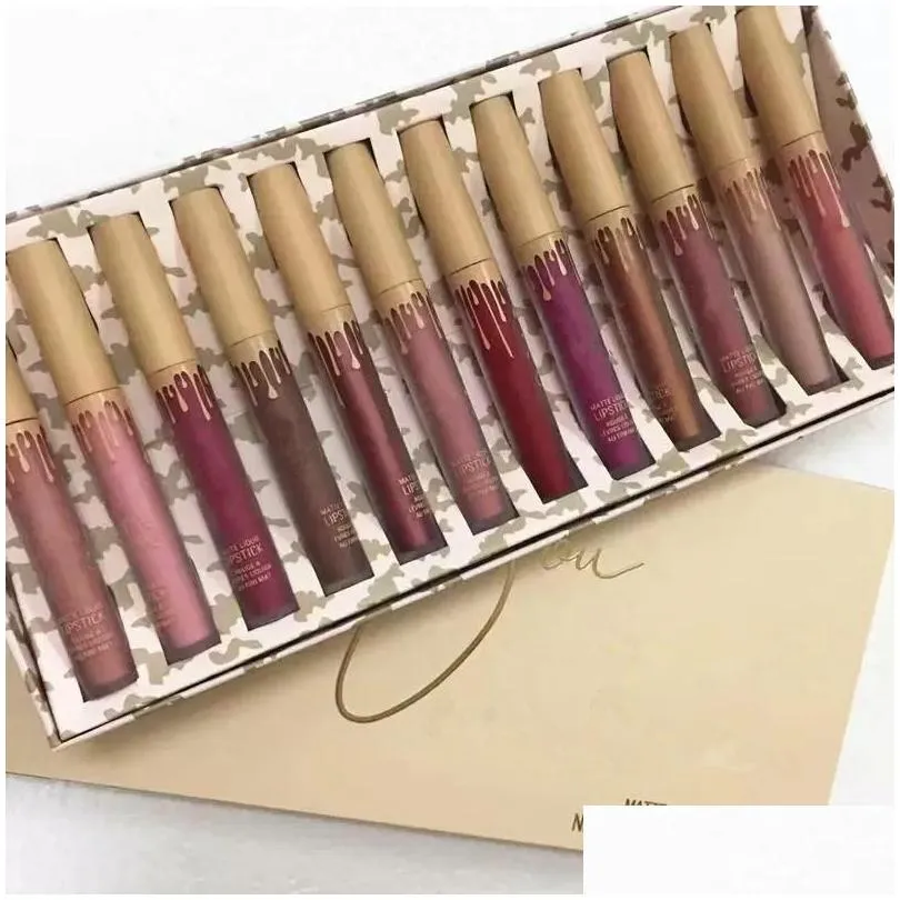 12 colors lipgloss matte liquid lipsticks lip gloss suit set 12pcs/set lipsticks 10 styles 1set