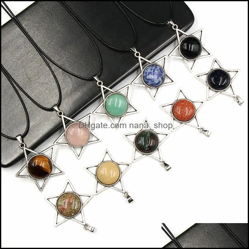 women silver star gemstone pendant necklace natural men energy healing chakra crystal 20mm beads stone jewelryn