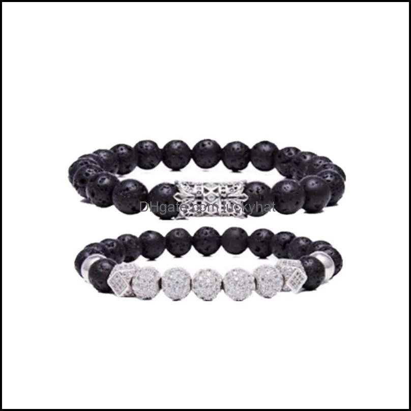 liuling column hollow tube microinlaid zircon ball natural volcanic stone black agate set bracelet  oil diffusion aromatherapy