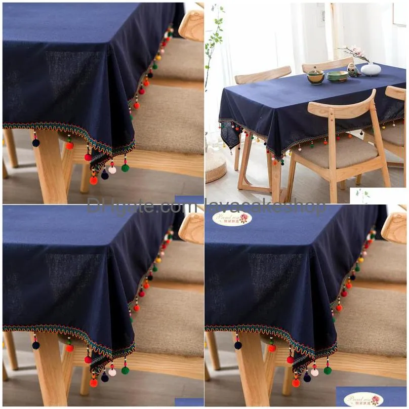 proud rose navy blue table cloth tafellaken cotton linen tablecloths creative tassel tablecloth table cover wedding decoration t200707