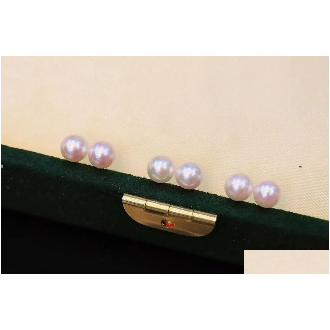 22091303 diamondbox pearl jewelry earrings ear studs au750 18k yellow gold aka 67mm akoya classic round simple gift idea