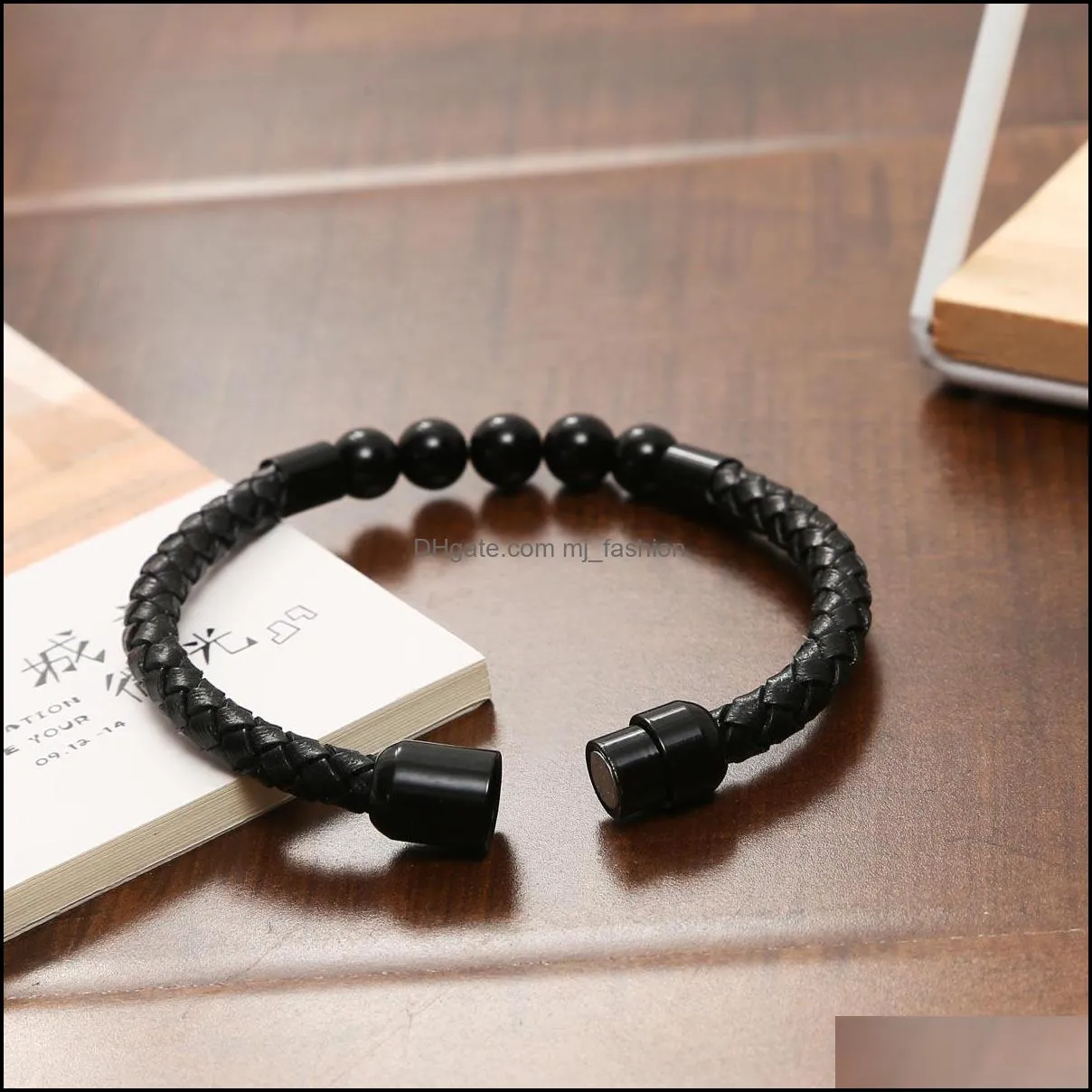 chakra lava rock leather bracelet cowhide braided mens bracelet healing balancing genuine leather bracelets with magneticclasp