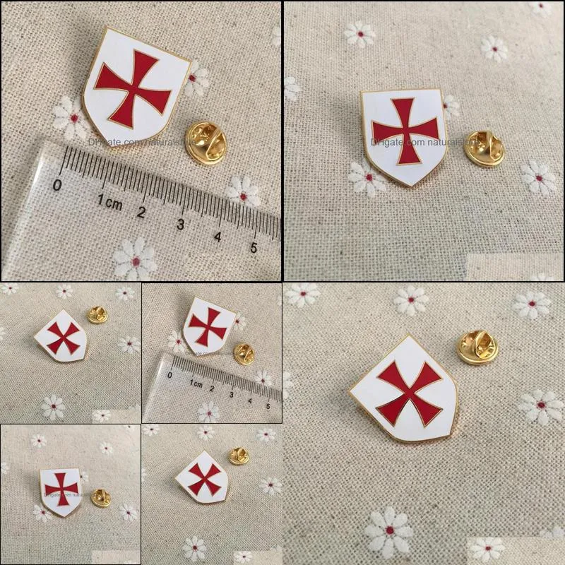 100pcs mason lapel pin mason christian army crusader knights templar red cross white shield pins and badges masonic