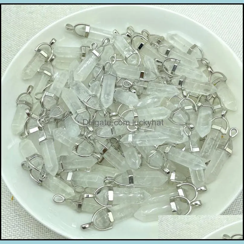 natural gem stone charms rose quartz crystal amethyst hexagonal prism pendulum reiki pendants for jewelry making necklaces