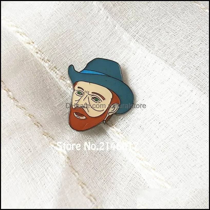 50pcs custom made badge brooches art literature fantastic vincent van gogh pin cartoon lapel pins 30mm soft enamel metal craft