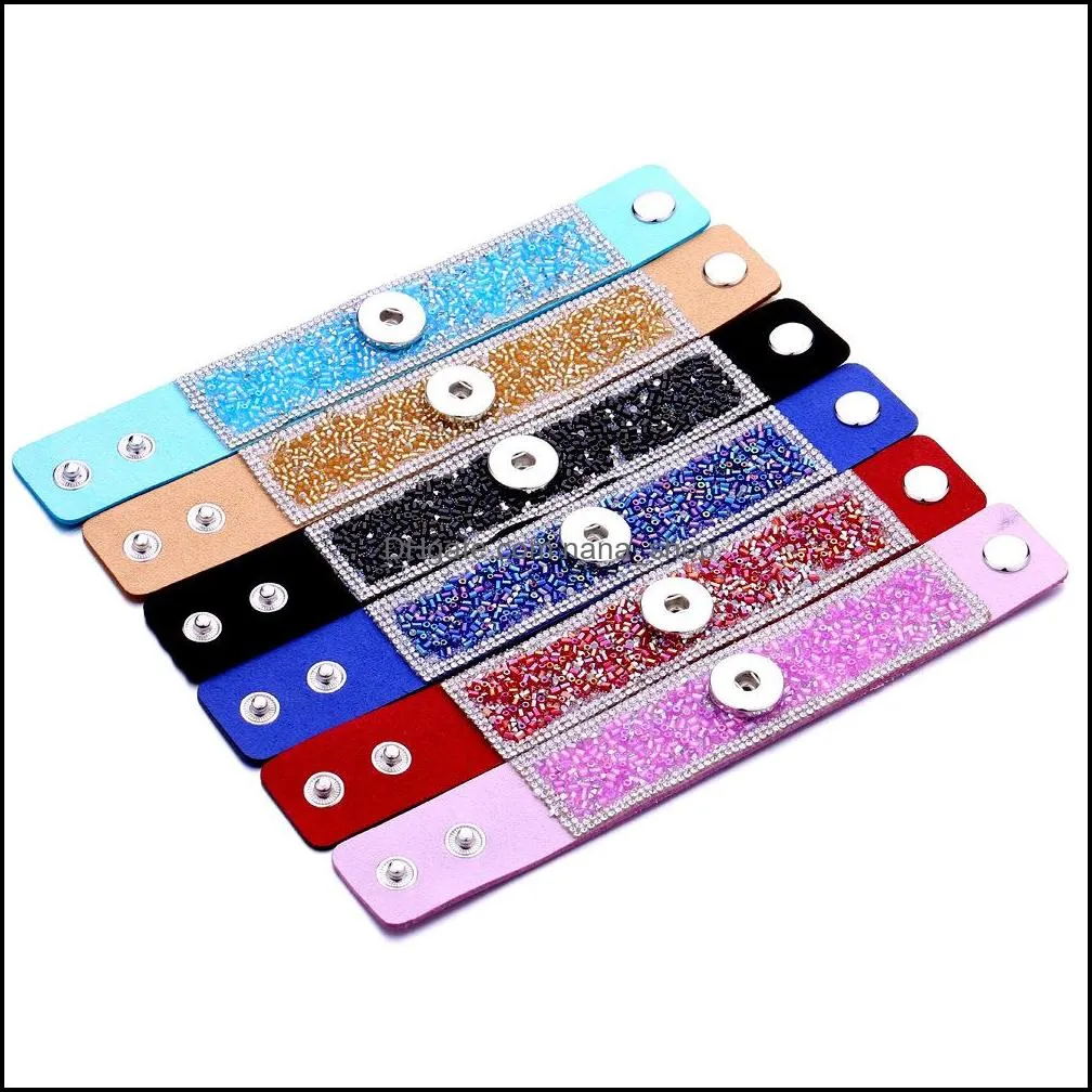 ethnic pu leather multilayer wide band 18mm snap button bracelet colorful women men punk bangle noosa s08