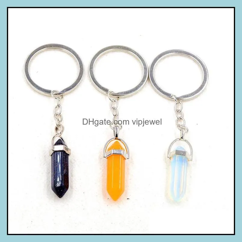 healing reiki chakra carved hexagon natural stone key rings pendant keychain crystal chakras quartz chains jewelry accessories