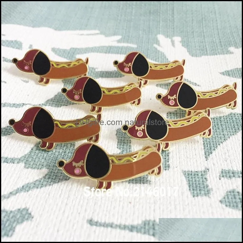 50pcs hot doggy enamel pins and brooch 30mm cool diggity cute dog lapel pin customized badges wiener dachshund metal craft