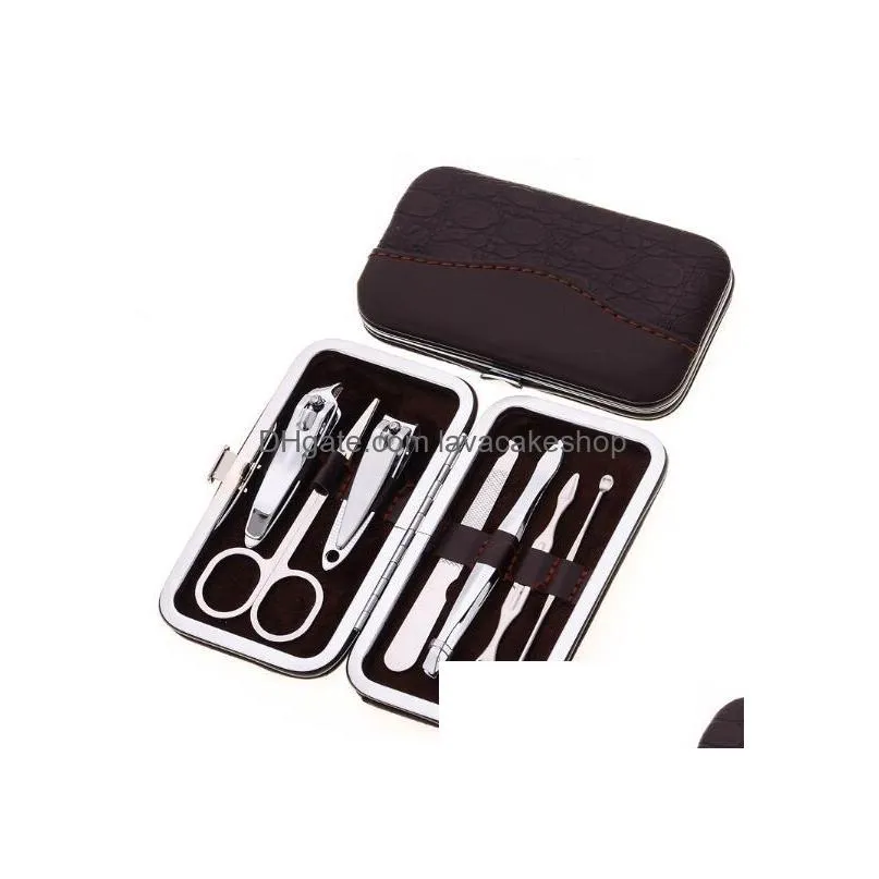 7pcs nail care tools manicure sets nail clippers nail scissors tweezer manicure pedicure set travel grooming kit with retail