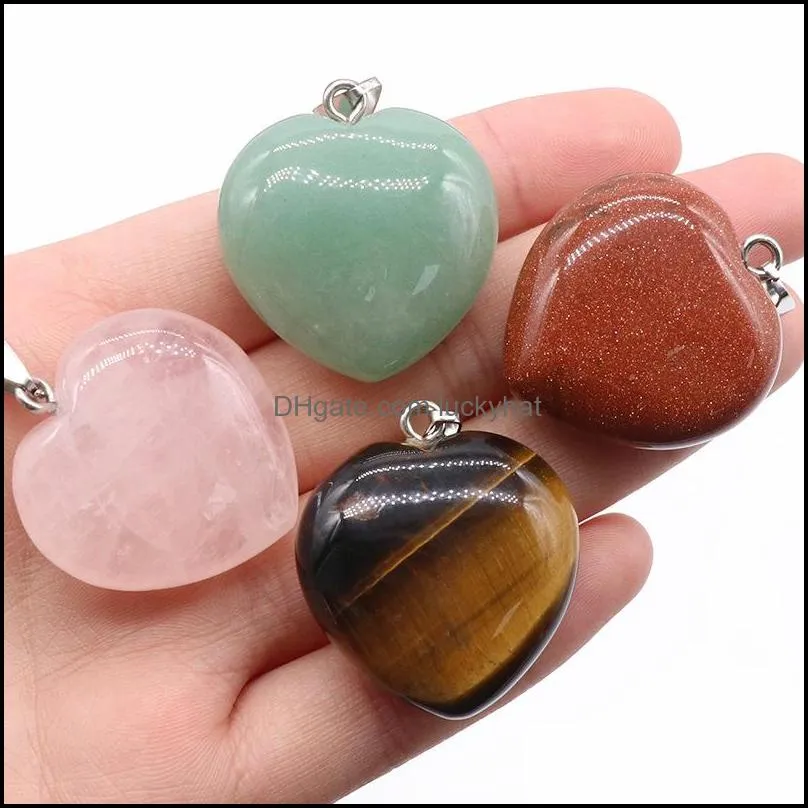 30mm natural quartz heart stone charms pendant healing crystal hearts chakra crystal pendants charm for jewelry making